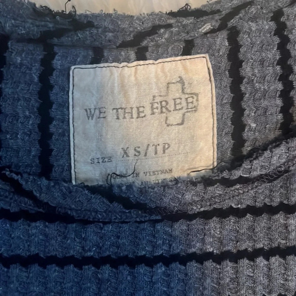 Free People Blue Black Stripe Peplum Long Sleeve Shirt - Picture 3 of 9